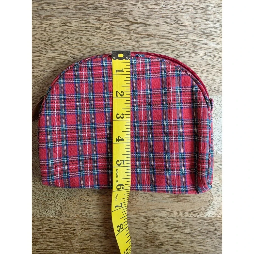 Ralph Lauren Makeup Bag Red Checkered Plaid Zip Up Small